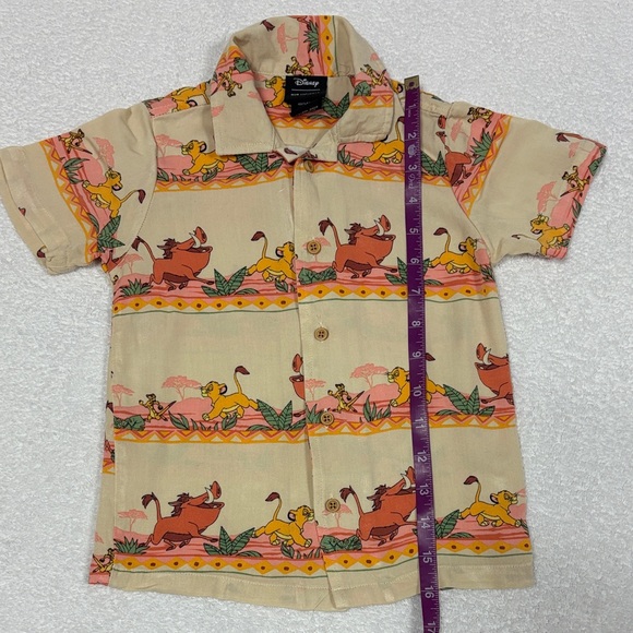 Disney lunch box Beige Lion King Patterned short sleeve button down Shirt boys 4 - Picture 3 of 6